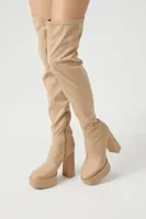 Women's Faux Leather Over-the-Knee Platform Boots in Nude, 7.5