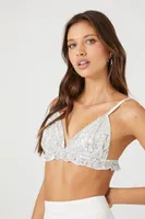 Women's Metallic Sequin Bralette in Silver/White, XL