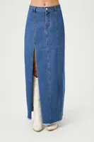 Women's Frayed Denim Slit Maxi Skirt Small