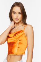 Women's Satin Cowl Neck Crop Top in Tangerine Large