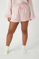 Women's Satin Shirt & Shorts Pajama Set in Gossamer Pink, 1X