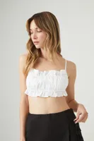 Women's Open-Back Ruffled Cropped Cami in White Large