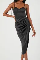 Women's Satin Ruched Bustier Midi Dress