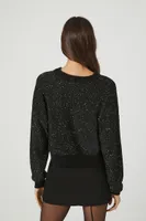 Women's Glitter Knit Crew Sweater in Black Large