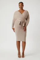 Women's Surplice Midi Sweater Dress in Goat, 4X