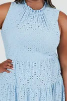 Women's Tiered Eyelet Mini Dress in Light Blue, 3X