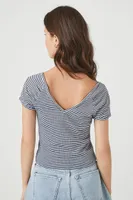 Women's Striped Rib-Knit T-Shirt in Navy/Ivory, XL