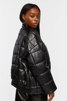 Women's Faux Leather Quilted Zip-Up Jacket in Black Large