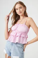 Women's Ruffle Halter Cropped Cami in Pink Large