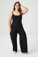 Women's Twill Wide-Leg Cargo Pants in Black, 1X