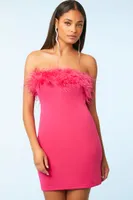 Women's Feather-Trim Mini Tube Dress in Magenta Medium