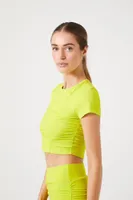 Women's Active Ruched Cropped Tee in Acid Green Small