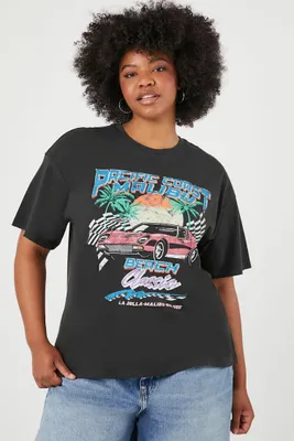 Women's Malibu Beach Graphic T-Shirt in Black, 1X