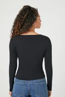 Women's Square-Neck Long-Sleeve Top in Black, XL