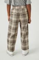 Kids Drawstring Plaid Pants (Girls + Boys) Cream,