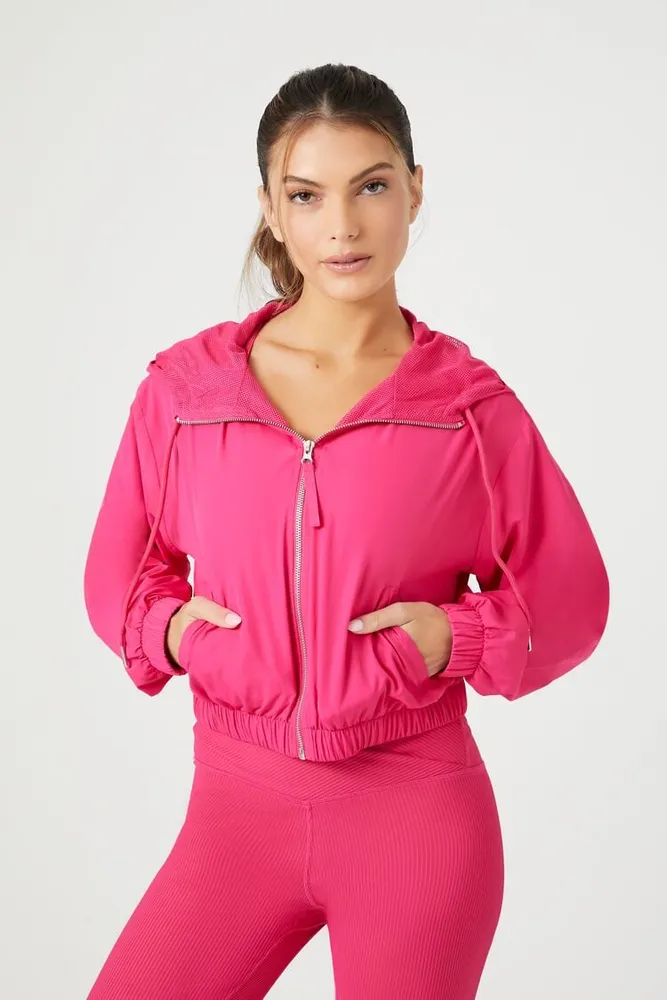 Forever 21 Women's Active Cropped Drawstring Hoodie in Hibiscus