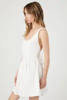 Women's Poplin Tie-Back A-Line Mini Dress in White Large