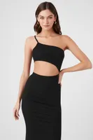 Women's One-Shoulder Cutout Midi Dress in Black Large