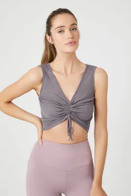 Women's Active Tie-Front Sleeveless Crop Top in Charcoal Large