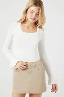 Women's Cropped Trumpet-Sleeve Sweater in Vanilla Large