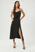 Women's Metallic Cowl Neck Midi Dress in Black Small