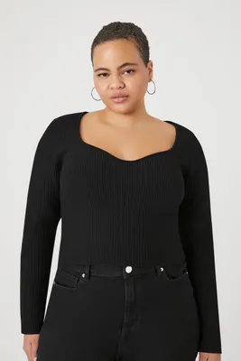 Women's Ribbed Sweetheart Sweater Black,