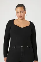 Women's Ribbed Sweetheart Sweater Black,