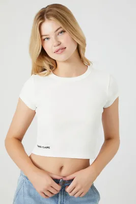 Women's Embroidered Take Care T-Shirt in White, XL