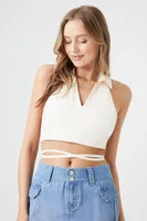 Women's Wraparound Split-Neck Halter Top in White Small