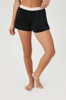 Women's Contrast-Trim Pajama Shorts in Black/Pink Small