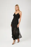 Women's Chiffon Ruffle Maxi Dress in Black Medium