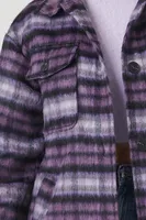 Women's Plaid Longline Shacket in Purple Small