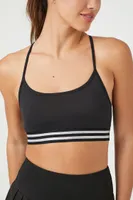 Women's Striped-Trim Racerback Sports Bra Black