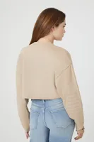 Women's French Terry Cropped Pullover in Beige, XS