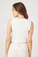 Women's Twill Lace-Up Cropped Vest in Vanilla Small