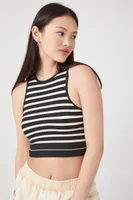 Women's Seamless Striped Cropped Tank Top in Black/Vanilla Small