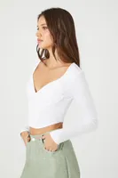 Women's Plunging Corset-Inspired Crop Top in White Small