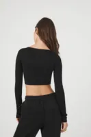 Women's Seamless Curved-Hem Crop Top in Black Large