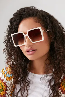 Oversized Square Sunglasses in Cream/Brown