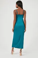 Women's Satin Midi Slip Dress in Teal, XL