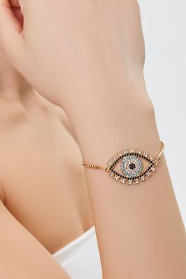 Women's Rhinestone Evil Eye Bracelet in Gold/Clear