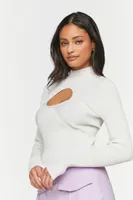 Women's Cutout Mock Neck Sweater-Knit Top in Vanilla Medium