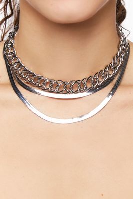 Women's Chain Necklace Set in Silver