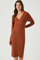 Women's Surplice Midi Sweater Dress in Mocha, XS