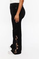 Women's Floral Embroidered Flare Pants in Black, 0X