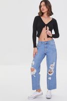 Women's Recycled Cotton Distressed Mid-Rise Baggy Jeans Denim,