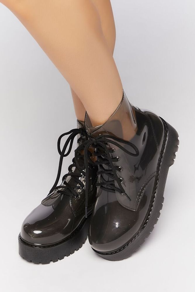 Women's Vinyl Combat Boots in Black, 7