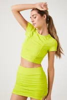 Women's Active Ruched Cropped Tee in Acid Green Small