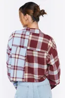 Women's Reworked Plaid Cropped Shirt Merlot/Azure