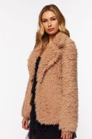 Women's Faux Fur Notched Open-Front Coat in Tan Medium